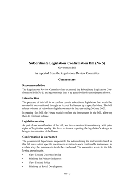 Subordinate Legislation Confirmation Bill