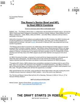 The Reese's Senior Bowl and NFL to Host HBCU Combine