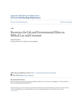 Reverence for Life and Environmental Ethics in Biblical Law and Covenant Richard H