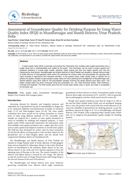 (WQI) in Muzaffarnagar and Shamli Districts