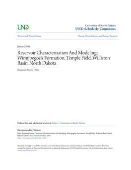 Winnipegosis Formation, Temple Field, Williston Basin, North Dakota Benjamin Steven Oster