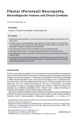 Fibular (Peroneal) Neuropathy Electrodiagnostic Features and Clinical Correlates