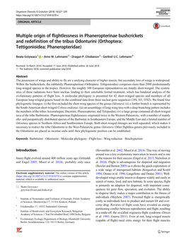 Multiple Origin of Flightlessness in Phaneropterinae Bushcrickets and Redefinition of the Tribus Odonturini (Orthoptera: Tettigonioidea: Phaneropteridae)