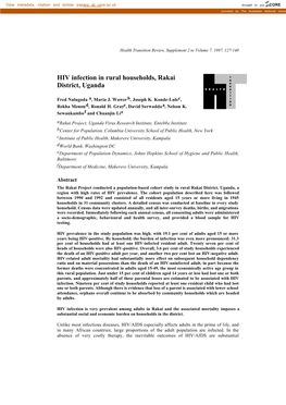 HIV Infection in Rural Households, Rakai District, Uganda