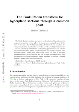 The Funk–Radon Transform for Hyperplane Sections Through a Common Point