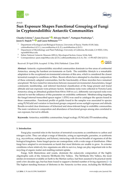 Sun Exposure Shapes Functional Grouping of Fungi in Cryptoendolithic Antarctic Communities
