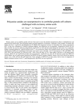 Polyamine Amides Are Neuroprotective in Cerebellar Granule Cell Cultures Challenged with Excitatory Amino Acids