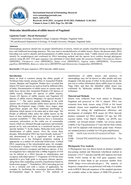 Molecular Identification of Edible Insects of Nagaland