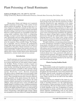 Plant Poisoning of Small Ruminants