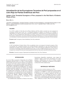 Actualización De Las Ecorregiones Terrestres De Perú Propuestas En El Libro Rojo De Plantas Endémicas Del Perú