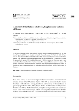 Zootaxa 194: 1-15 (2003) ISSN 1175-5326 (Print Edition) ZOOTAXA 194 Copyright © 2003 Magnolia Press ISSN 1175-5334 (Online Edition)