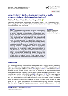 Air Pollution in Northeast Asia: Can Framing of Public Messages Influence Beliefs and Attributions? Matthew A