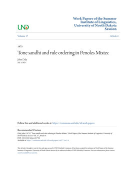 Tone Sandhi and Rule Ordering in Penoles Mixtec John Daly SIL-UND