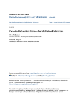 Parasitoid Infestation Changes Female Mating Preferences