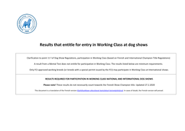 Results That Entitle for Entry in Working Class at Dog Shows