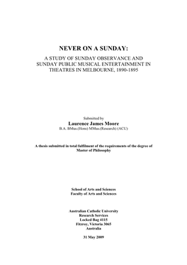 Never on a Sunday: a Study of Sunday Observance and Sunday Public Musical Entertainment in Theatres in Melbourne, 1890-1895