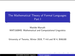 Formal Languages: Part I