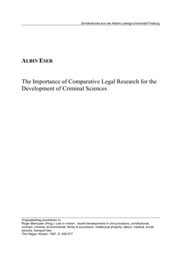 The Importance of Comparative Legal Research for the Development of Criminal Sciences