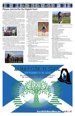 Moab Celtic Festival Please Join Us for Our Eighth Year! Celebrate the Heritage and Culture of Scotland, Ireland Followed by the Opening Ceremony