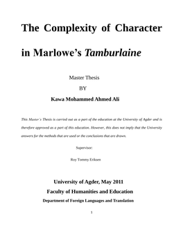 The Complexity of Character in Marlowe's Tamburlaine