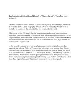 Preface to the Digital Edition of the Life of Charles Carroll of Carrollton (Two Volumes)