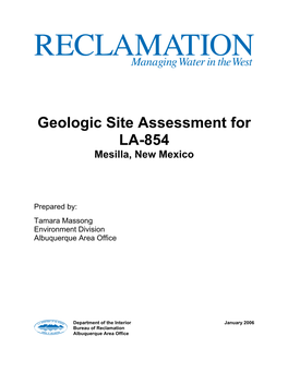 Geologic Site Assessment for LA-854 Mesilla, New Mexico