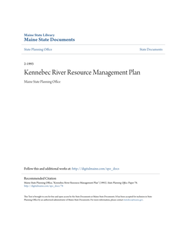 Kennebec River Resource Management Plan Maine State Planning Office