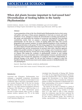 When Did Plants Become Important to Leafnosed Bats? Diversification of Feeding Habits in the Family Phyllostomidae