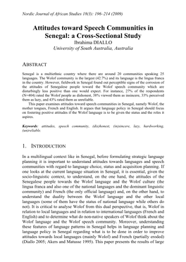 Attitudes Toward Speech Communities in Senegal: a Cross-Sectional Study Ibrahima DIALLO University of South Australia, Australia