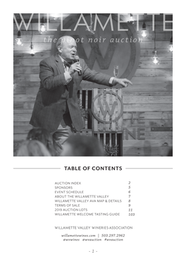 Willamette: the Pinot Noir Auction, We Would Like to Welcome You to Our Beautiful Valley and Thank You for Joining Us This Weekend