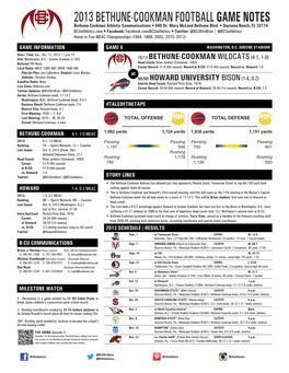 2013 BETHUNE-COOKMAN FOOTBALL GAME NOTES Bethune-Cookman Athletic Communications • 640 Dr