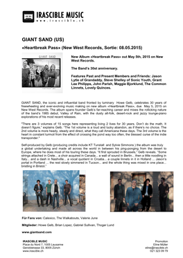 GIANT SAND (US) «Heartbreak Pass» (New West Records, Sortie: 08.05.2015)