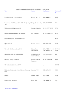 Library Collection Having Record ID Between '1' and '4618' Title Author Callnumber Accessionn O