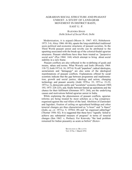 Agrarian Social Structure and Peasant Unrest: a Study of Land-Grab Movement in District Basti, East U