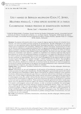 C. Jeffrey, Melothria Pendula L. Y Otras Especies Silvestres De La Familia Cucurbitacea: Posibles Procesos De Domesticación Incipiente