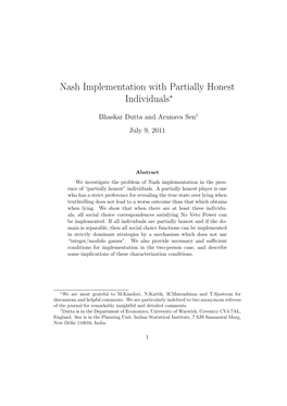 Nash Implementation with Partially Honest Individuals∗