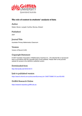 The Role of Context in Students' Analysis of Data