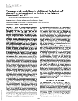 Phosphofructokinase Depend on the Interaction Between