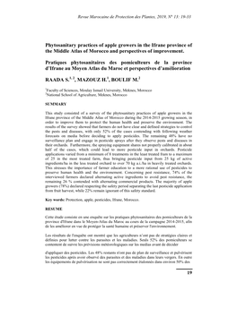 Phytosanitary Practices of Apple Growers in the Ifrane Province of the Middle Atlas of Morocco and Perspectives of Improvement