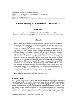 A Short History and Preamble of Surfactants