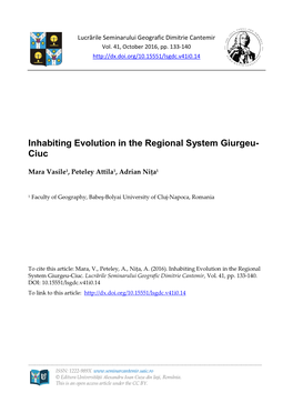 Inhabiting Evolution in the Regional System Giurgeu- Ciuc