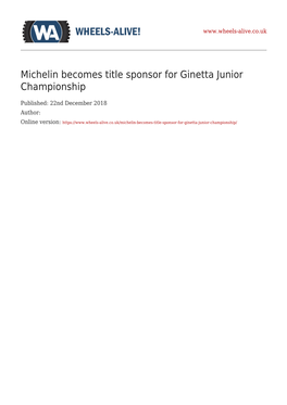 Michelin Becomes Title Sponsor for Ginetta Junior Championship