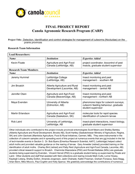 FINAL PROJECT REPORT Canola Agronomic Research Program (CARP)