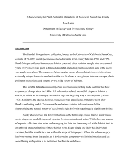 Characterizing the Plant-Pollinator Interactions of Bombus in Santa Cruz County