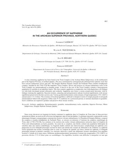 An Occurrence of Sapphirine in the Archean Superior Province, Northern Quebec