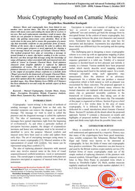 Music Cryptography Based on Carnatic Music