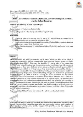 Glacial Lake Outburst Flood (GLOF) Hazard, Downstream Impact, and Risk Over the Indian Himalayas