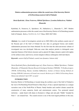 1 Modern Sedimentation Processes Within the Coastal Zone of The