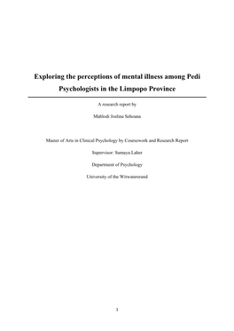 Exploring the Perceptions of Mental Illness Among Pedi Psychologists in the Limpopo Province