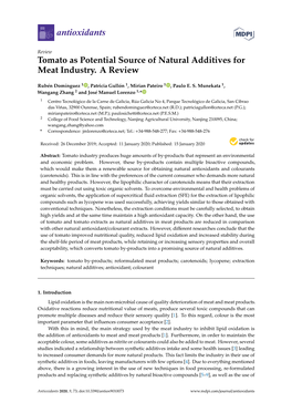 Tomato As Potential Source of Natural Additives for Meat Industry. a Review